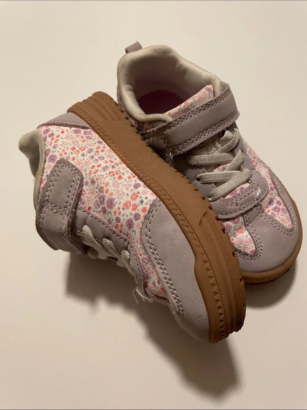 Carter’s Toddler Size 10 Floral Light Purple Sneakers Faux Laces Velcro Strap
